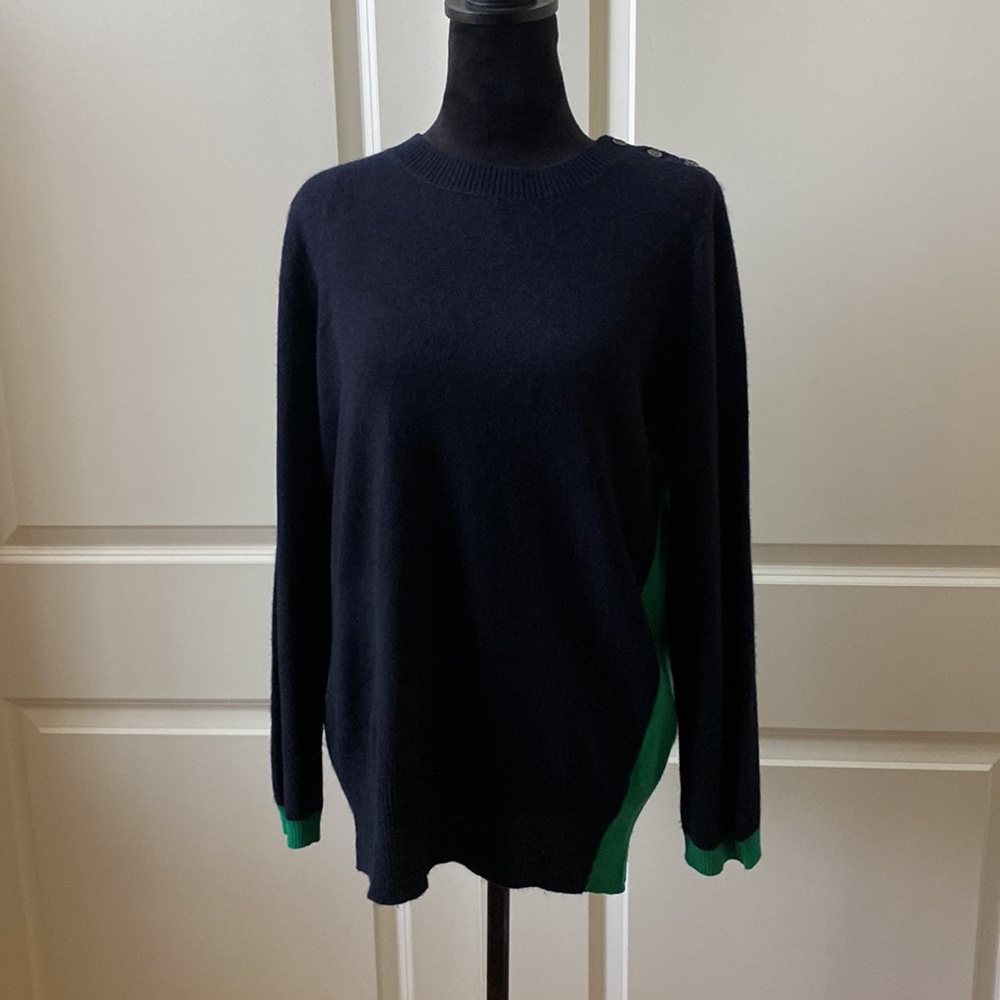 J. Crew Elbow Patch Cashmere Sweater - Size M, Blue and Green